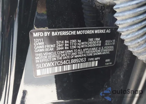 2012 BMW X3 xDrive35I z USA, uszkodzony, nr VIN 5UXWX7C54CL889263